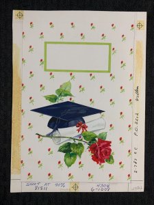 GRADUATION Cap Diploma and Rose 6.5x9 Greeting Card Art #G1008