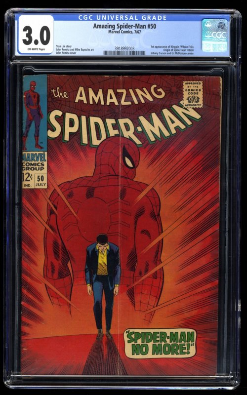 Amazing Spider-Man #50 CGC GD/VG 3.0 Off White 1st Appearance Kingpin!