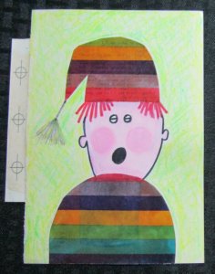 BELATED BIRTHDAY Cartoon Boy in Stocking Cap 5x7.25 Greeting Card Art #BB9861