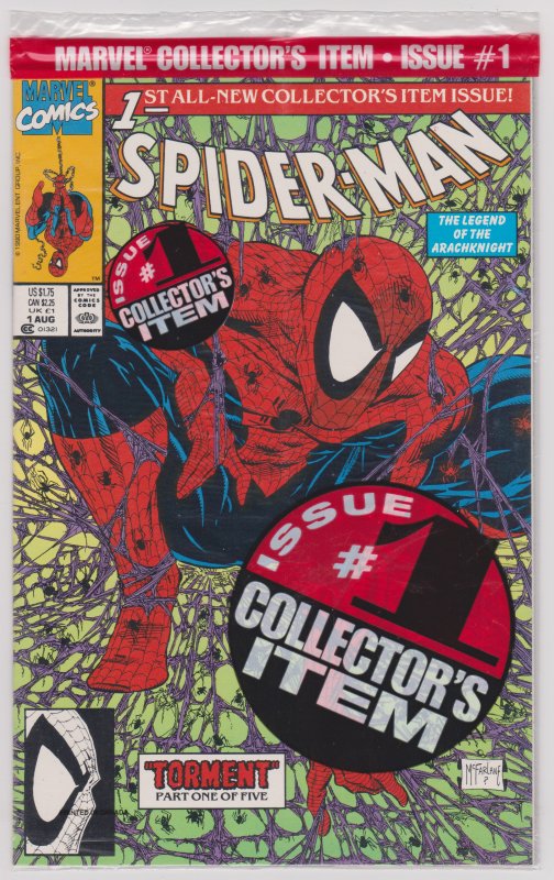 Spider-Man #1 (VF-NM) 1990 McFarlane Green Newstand Cover (sealed poly bag)