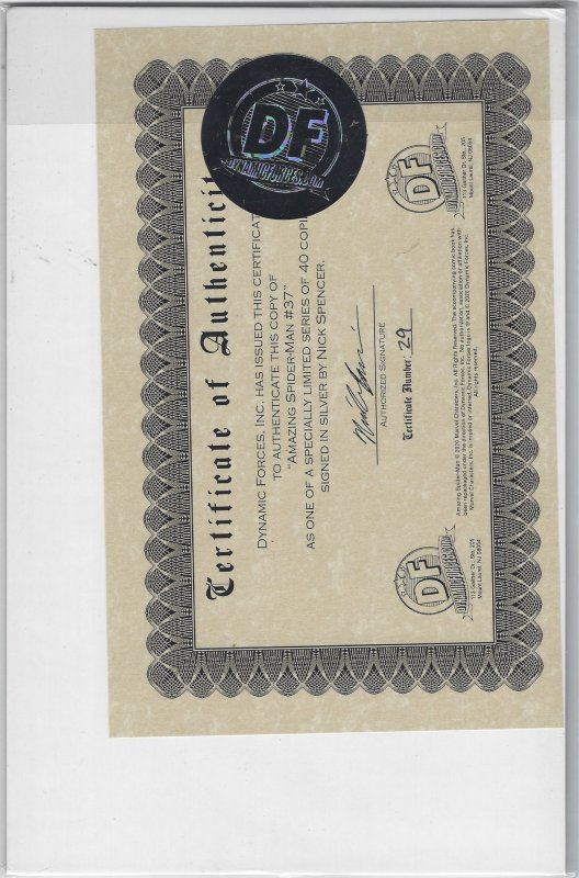 The Amazing Spider-Man #37 (2020) Signed BY Nick Spencer In Silver 29/40