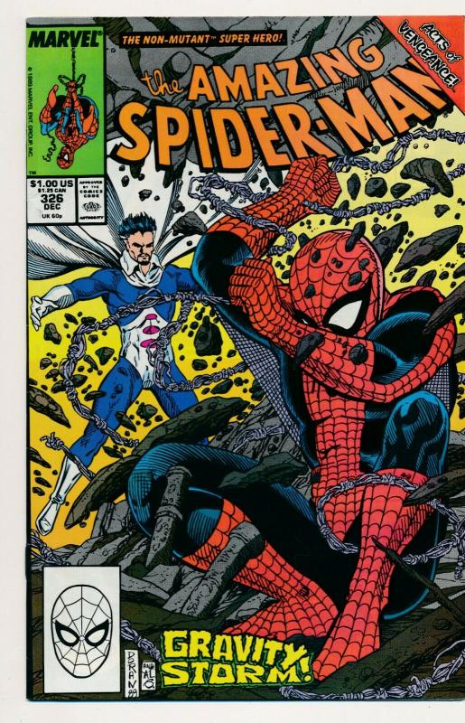 Marvel Comics the AMAZING SPIDER-MAN 326 Gravity Storms! 1989 ~ FN+ (PF481) 