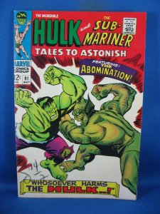 TALES TO ASTONISH 91 F VF HULK ABOMINATION 1967