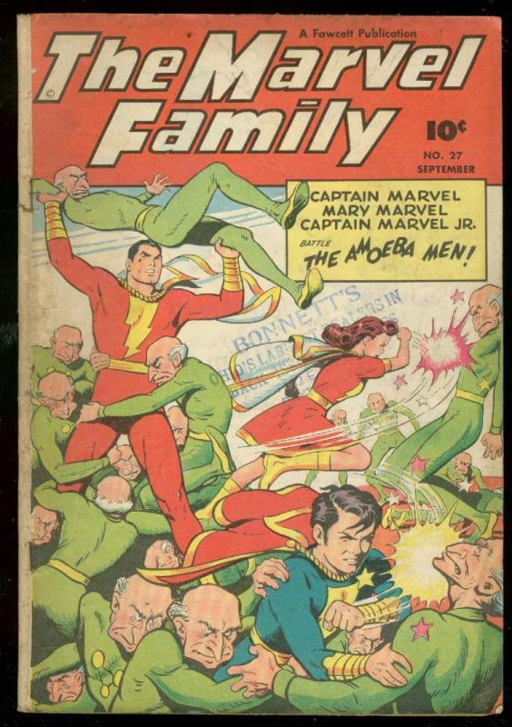 MARVEL COMICS #27 1948-FAWCETT-AMOEBA MEN-CAPT MARVEL VG