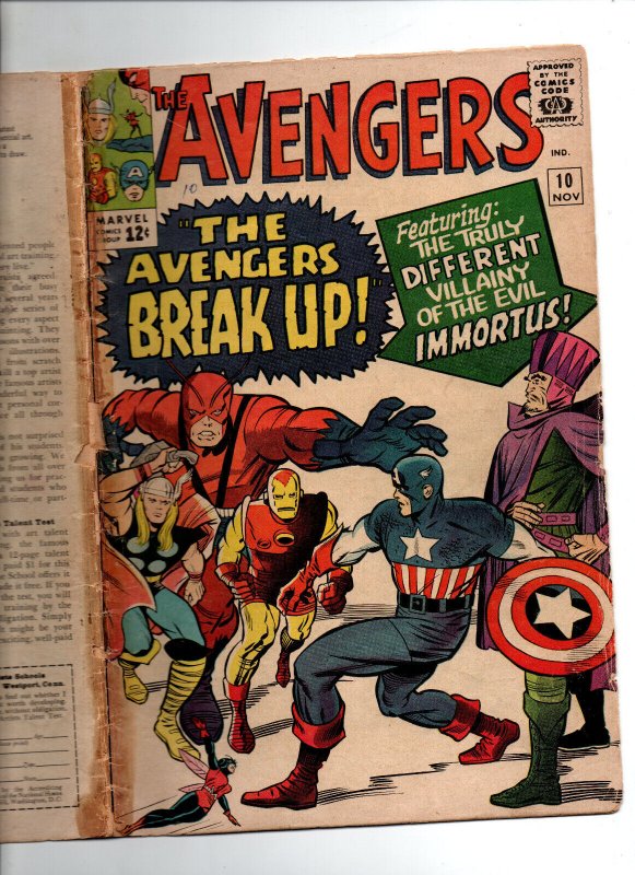 Avengers #10 - 1st appearance of Immortus - KEY - 1964 - FR/GD
