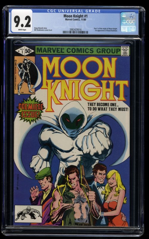 Moon Knight (1980) #1 CGC NM- 9.2 White Pages 1st Bushman and Khonshu!