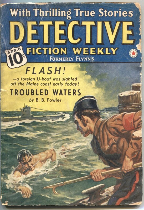Detective Fiction Weekly 8/4/1934-Red Star---U BOAT cover-mystery & crime pul...
