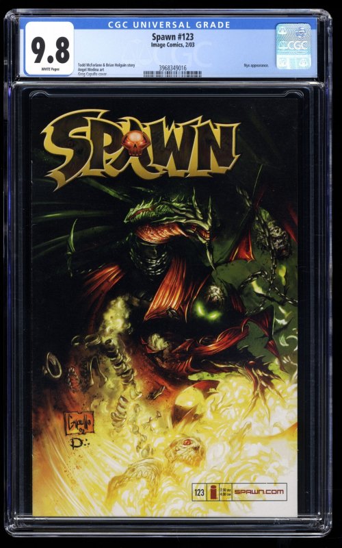 Spawn #123 CGC NM/M 9.8 White Pages NYX Appearance!