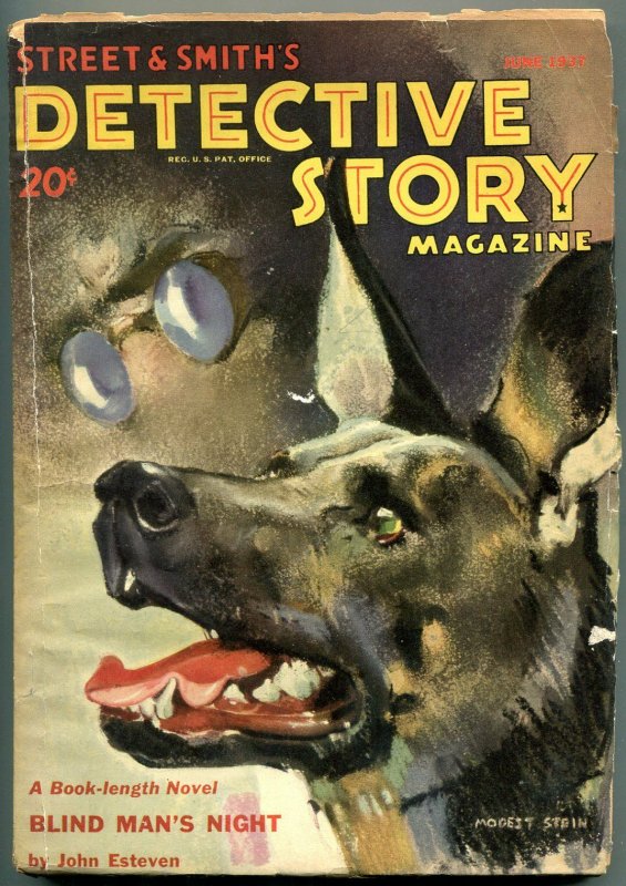 Detective Story Pulp June 1937- Blind Man's Night- German Shepherd cover