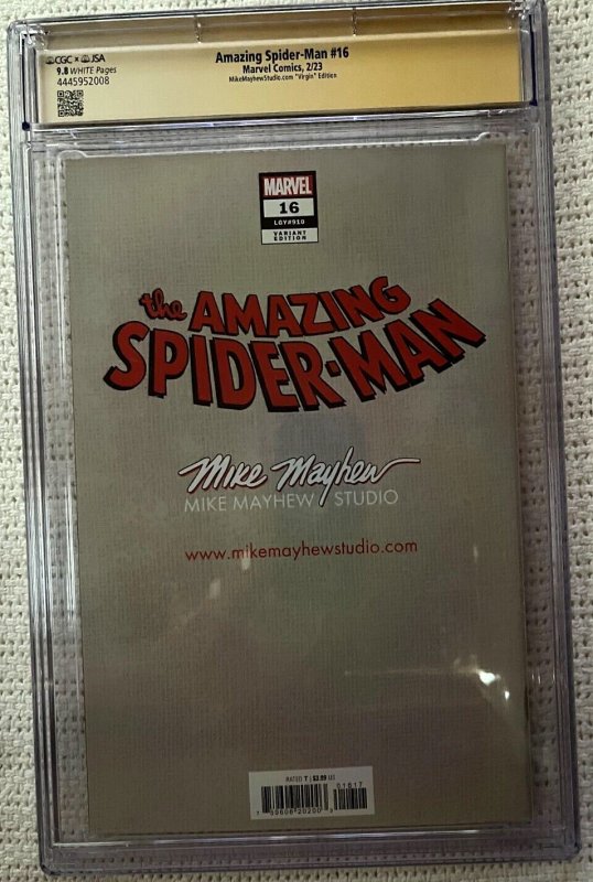 ?~MARVEL~AMAZING SPIDER-MAN #16 (2023)~?~MAYHEW~VIRGIN~SIGNED~?~CGC 9.8~?