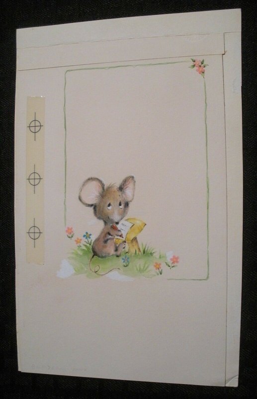 THANK YOU NOTE Cute Mouse Writing Letter 6x9 Greeting Card Art #17532