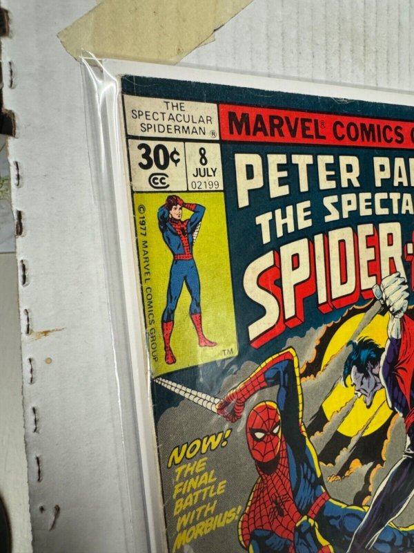 Spectacular Spider-Man #8 FINE 1977 BRONZE AGE MORBIUS! WHITMAN VARIANT!