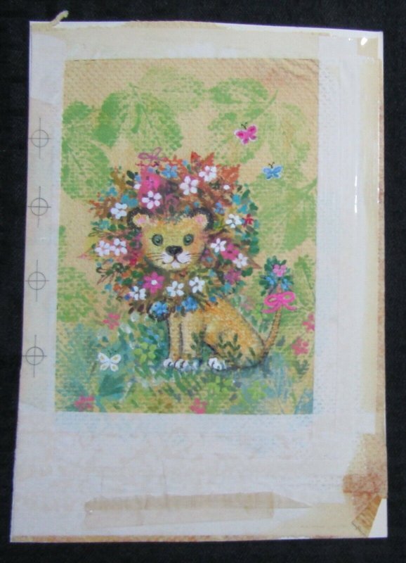BIRTHDAY Cute Painted Lion with Flower Mane 6.5x9.5 Greeting Card Art #B1181