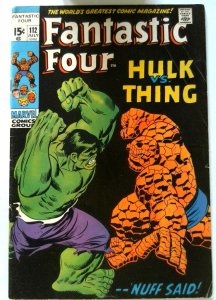 Fantastic Four #112 Marvel 1971 FN+ Bronze Key Classic Battle Vs Hulk Comic Book