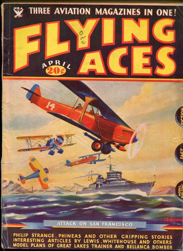 Flying Aces 4/1935- bedsheet edition-WWI aviation pulp thrills-rare-VG