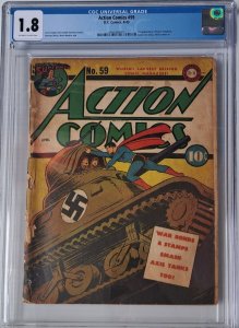 ACTION COMICS #59 CGC 1.8 1ST SUSIE TOMPKINS CINDERELLA STORY HITLER CAMEO