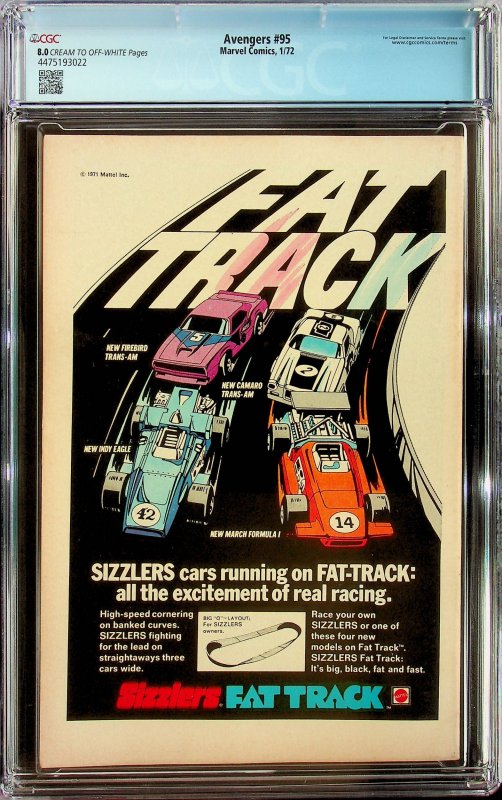 The Avengers #95 Regular Edition (1971) - CGC 8.0 - Cert#4475193022