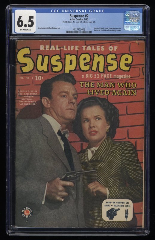 Suspense #2 CGC FN+ 6.5 Off White Double Cover! 1950 Photo Cover!