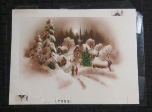 SILENT NIGHT Sepia Church w/ Snow & Moonlight 8x6 Greeting Card Art #X5015
