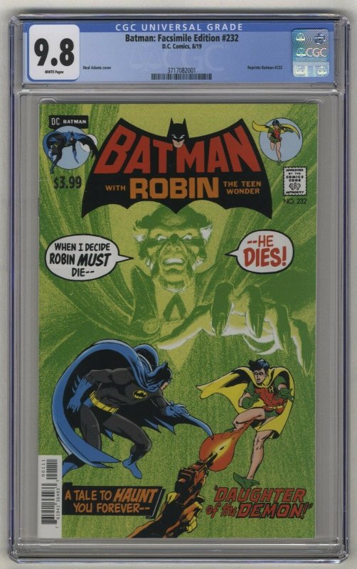 BATMAN #232 FACSIMILE EDITION - DC COMICS - CGC 9.8 - 2019 - Neal Adams Art!