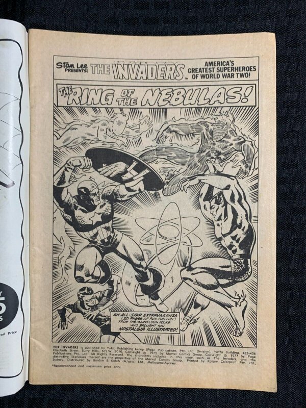 1975 THE INVADERS Yaffo Australian Comic Magazine #1 VG 4.0 Cap vs Namor