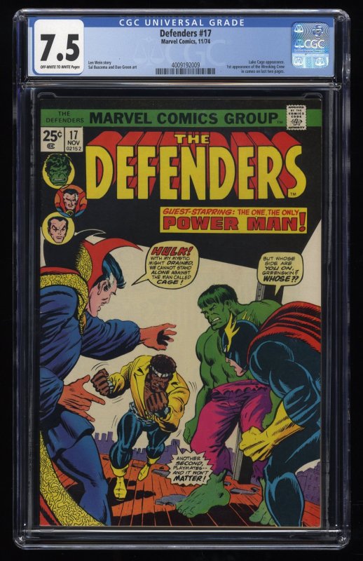 Defenders #17 CGC VF- 7.5 Hulk Dr. Strange Luke Cage 1st Wrecking Crew!