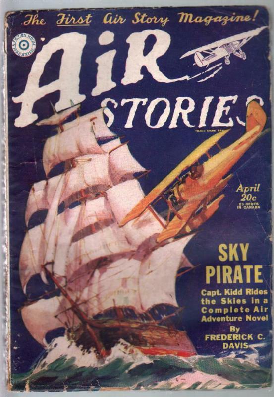 Air Stories 4/1929-1st aviation pulp mag-WWI era air war-VG