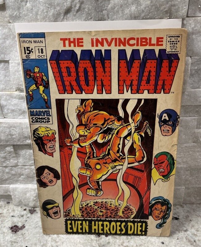 The Invincible Iron Man #18 Heroes Die Marvel 1969 Sliver Age Low Grade Copy