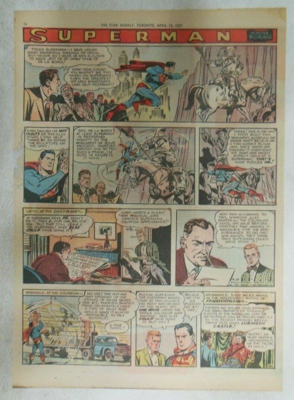 Superman Sunday Page #911 by Wayne Boring from 4/14/1957 Size ~11 x 15 inches