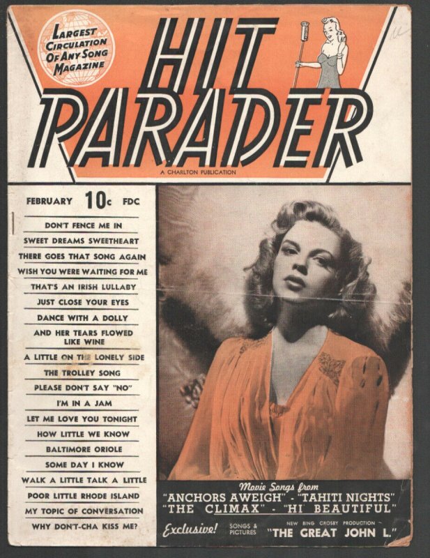 Hit Parader 2/1945-Charlton-Judy Garland cover-Star photos & film lyrics-VG