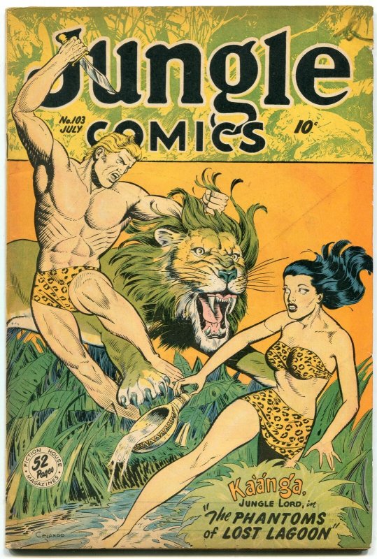 JUNGLE COMICS #103-WILD COVER--FICTION HOUSE-1948 VF