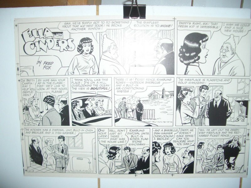 ELLA CINDERS COMICS PRODUCTION ART DEC 13 1953 FRED FOX VG