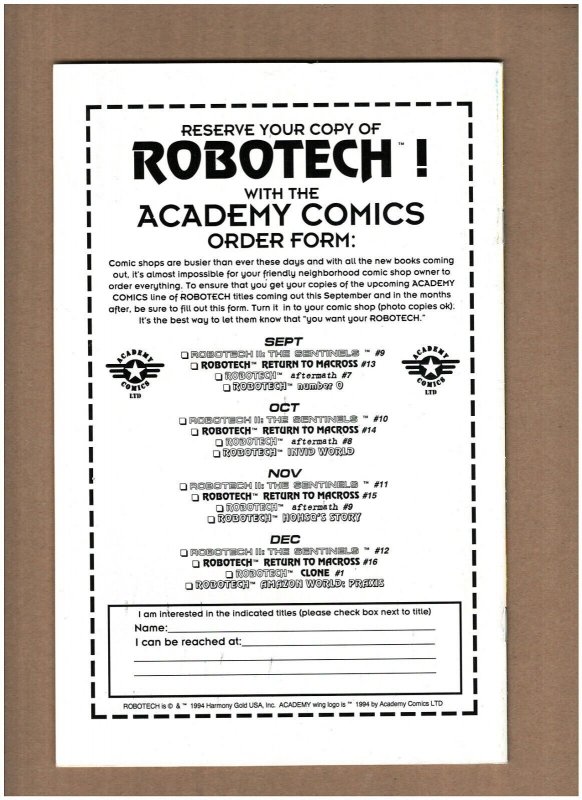 Robotech: Return to Macross #13 Academy Comics 1994 Manga VF+ 8.5