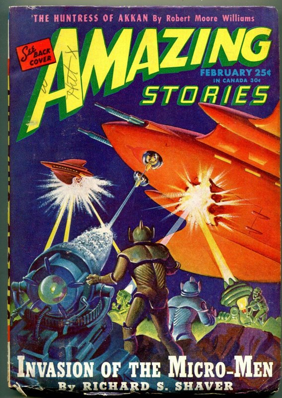 Amazing Stories Pulp February 1946- Invasion of the Micro-Men VG/F