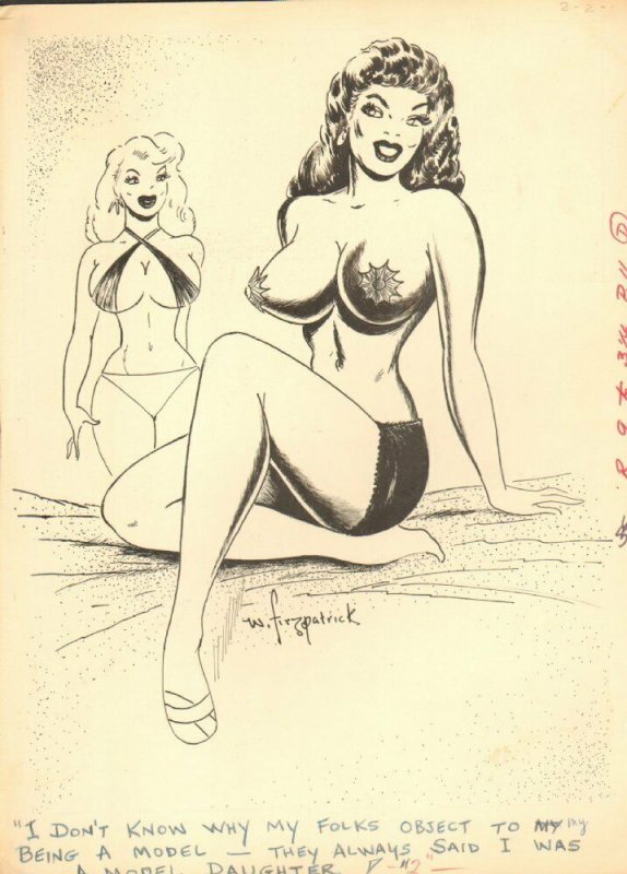 Bombshell Buxom Pastey Brunette & Blonde 1959 Humorama art by W. Fitzpatrick