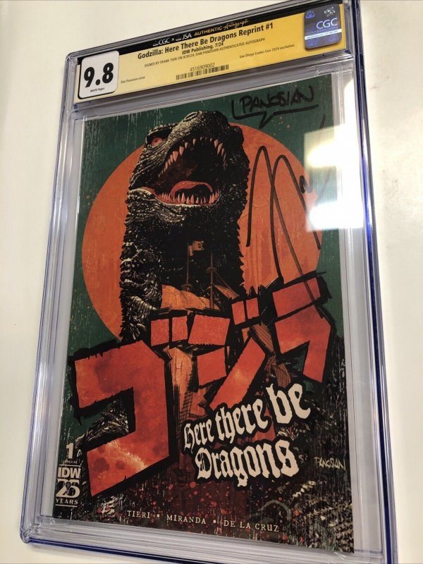 Godzilla:Here There Be Dragons Reprint (2024) 1 (CGC 9.8) Signed Tieri* Panosian