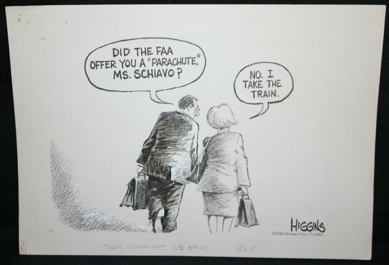 FAA Parachute Schiavo Chicago Sun Times Newspaper Cartoon - art by Jack Higgins