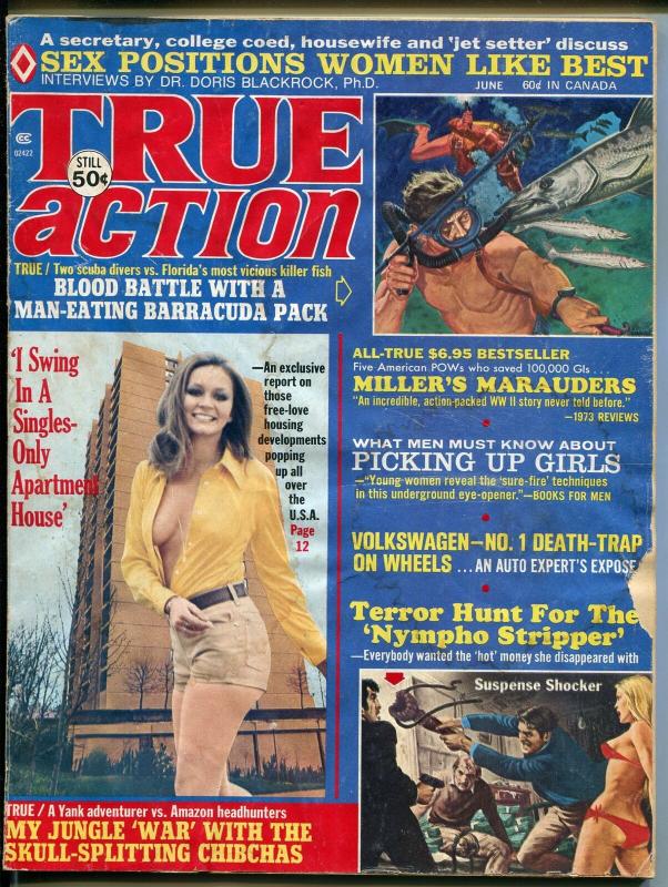 True Action 6/1973-Atlas-headhunters-Earl Norem-cheesecake-pulp fiction-GOOD+