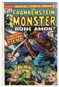 Frankenstein #13 VINTAGE 1974 Marvel Comics