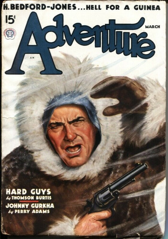 ADVENTURE--MARCH 1937- COVER BY William LUBEROFF--H BEDFORD-JONES--PERRY ADAM...