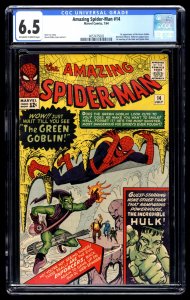 Amazing Spider-Man #14 CGC FN+ 6.5 Off White to White 1st Green Goblin!