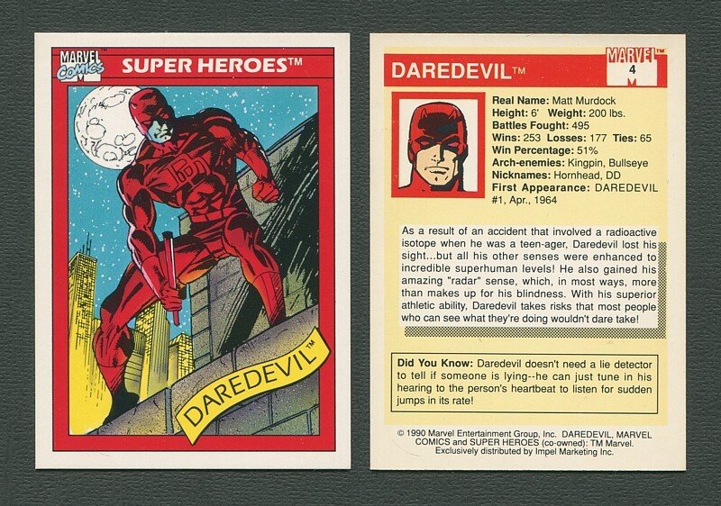 1990 Marvel Comics Card  #4  (Daredevil)  MINT