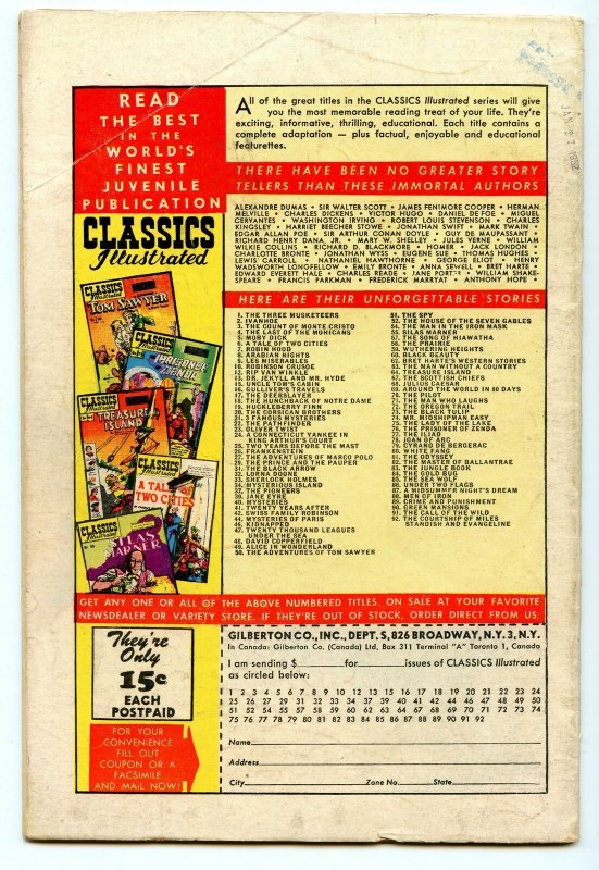 Classics Illustrated 92 (Original) Feb 1952 VG (4.0)