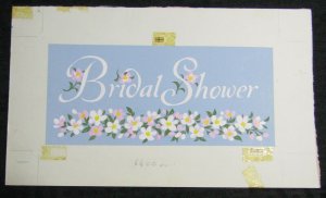 BRIDAL SHOWER Lettering w/ White & Pink Flowers 10.5x6 Greeting Card Art #6640