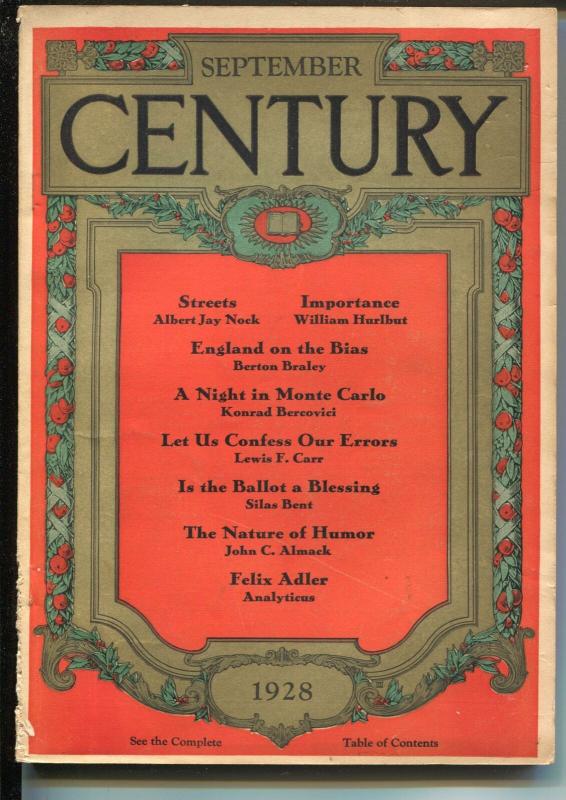 Century Illustrated Monthly Magazine 9/1928-pulp thrills-Monte Carlo-G/VG