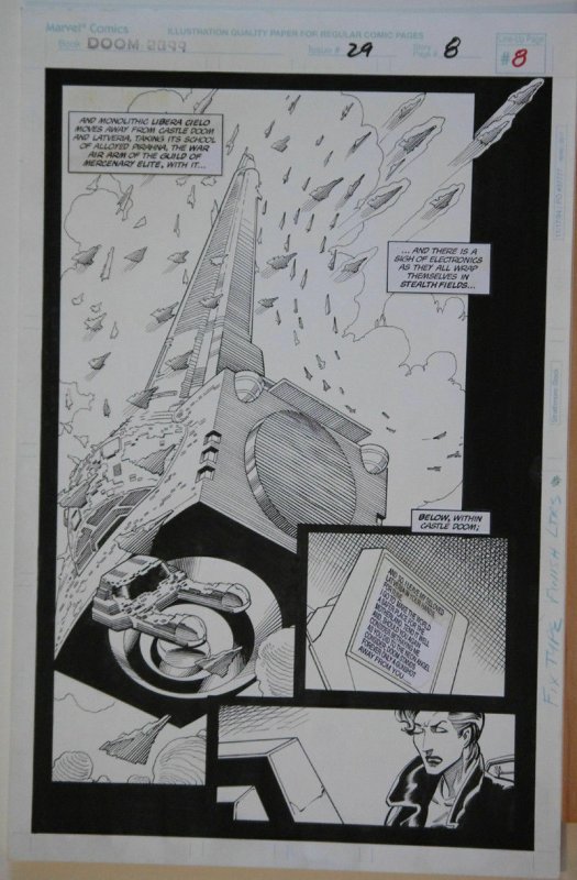 PAT BRODERICK / JOHN NYBERG original art, DOOM 2099 #29 pg 8, 11x 17, Splash