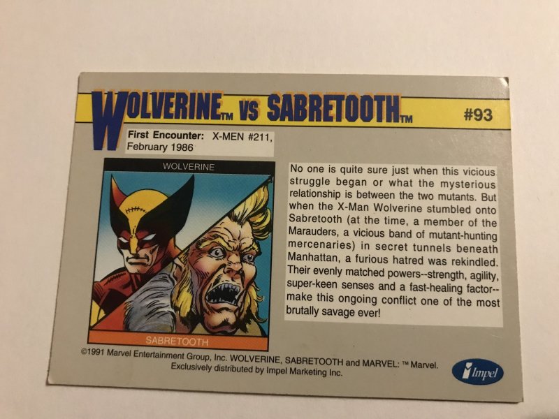 WOLVERINE VS. SABRETOOTH #93 : Marvel Universe Series 2 card, 1991, impel, NM-