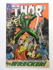 Thor #148  (1968) GD+ 1st app of the Wrecker! Moisture damage, rusty staples