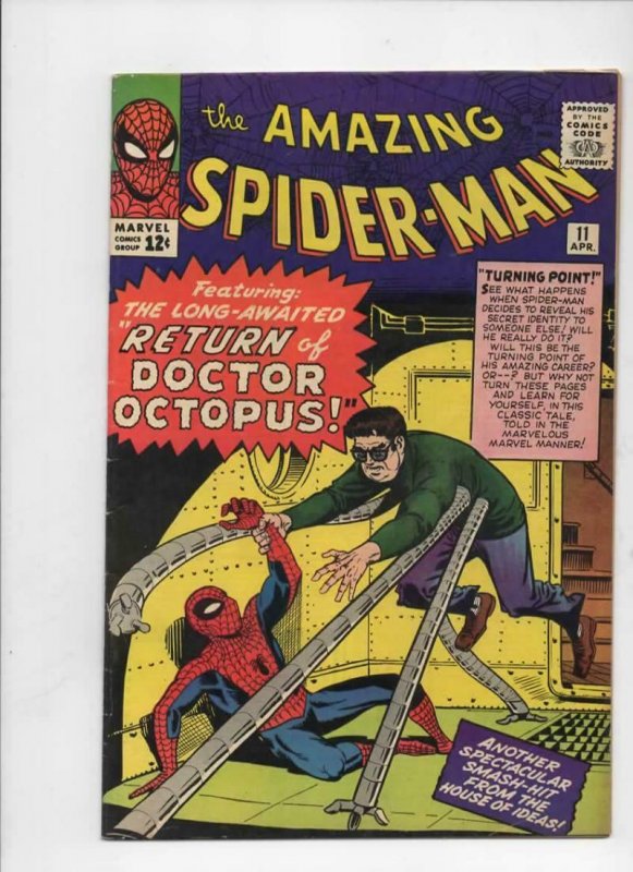 AMAZING SPIDER-MAN #11, VF, Steve Ditko, Dr Octopus, 1963 1964,more ASM in store