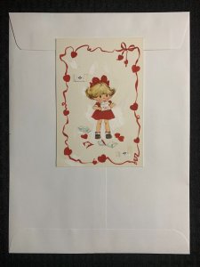 BE MY VALENTINE Cute Girl Sending Valentines 4.5x6.5 Greeting Card Art V3434